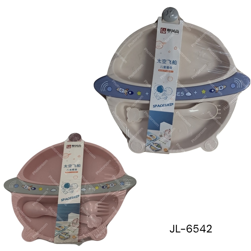 PLATO PARA BEBE CON CUBIERTOS ESPACIAL