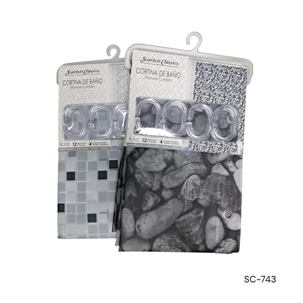 CORTINA D/BAÑO 70X72-C12 GANCHOS