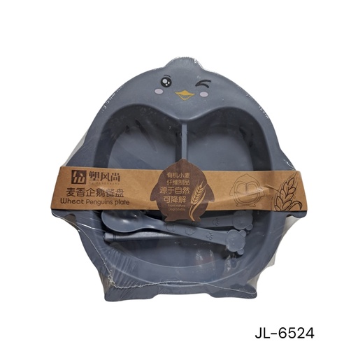 [JL-6524]  PLATO BEBE CON CUBIERTOS PINGUINO