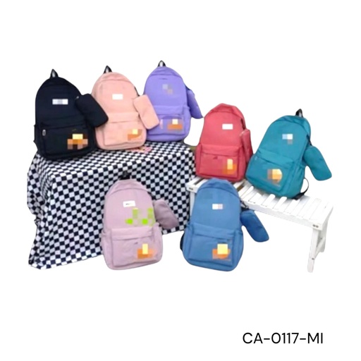 [CA-0117-MIX] MOCHILA ESCOLAR 4 DISENOS L=17PULG/43CM FUCSIA, CEL, LILA,NEGRO